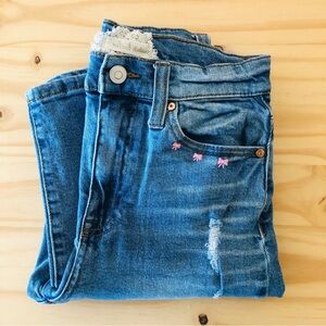 Hand Embroidered Pink Bow Jeans Ultra High Waise Jeans Size 1